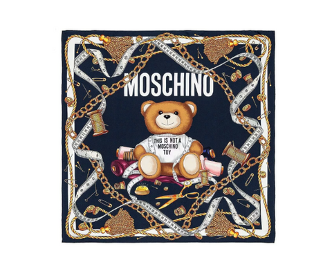 Moschino FOULARD IN SETA SARTORIAL TEDDY BEAR blu