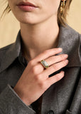 Nali anello Quadrato con zirconi verde in oro