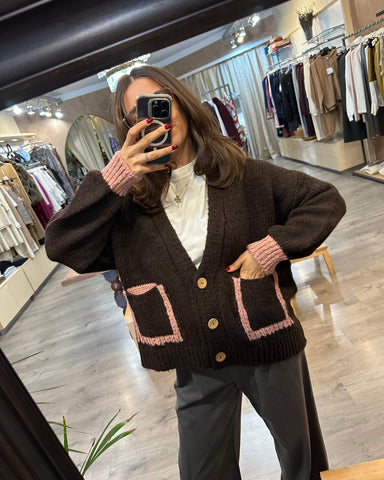 Haveone Cardigan tre bottoni Moro bicolore