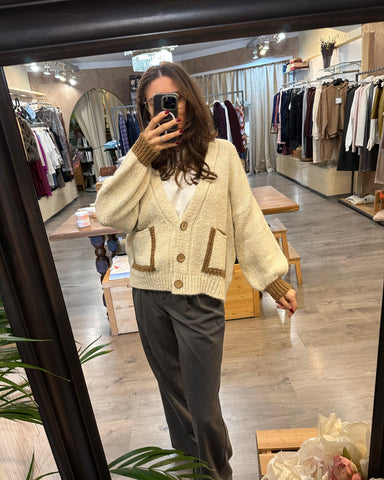 Haveone Cardigan tre bottoni calce bicolore