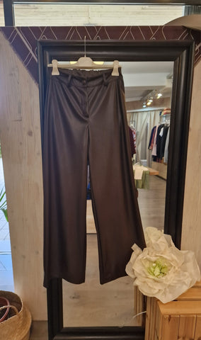Haveone pantalone dritto elastico ecopelle moro
