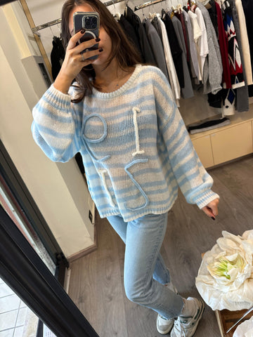 The Loom Archive Maglia con ricamo panna azzurro