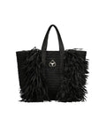 Miss bikini Borsa eco rafia frange nera