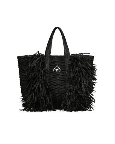 Miss bikini Borsa eco rafia frange nera