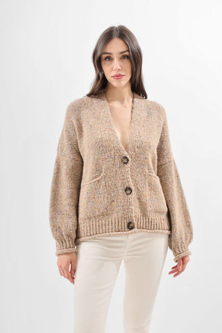 Haveone cardigan corto filo colorato cammello