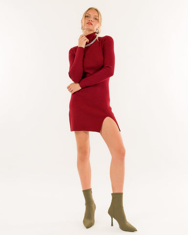 Kontatto abito dolcevita con spacco cherry