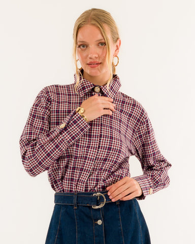 Kontatto camicia check bottoni gioiello